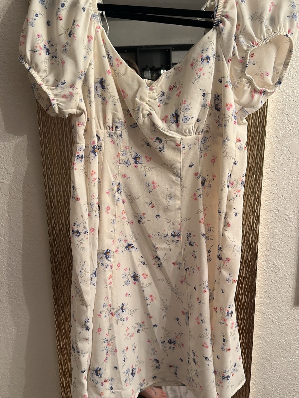 No Boundaries Cream Floral Midi Dress with Pink & Blue Blossoms